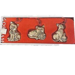 Gorham Christmas Ornaments CATS Set of 3 Nickel plated/ Silver color Original BX